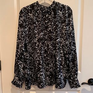 2X halogen black and white long sleeve blouse